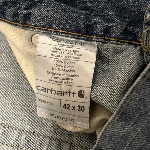 Men's Carhartt Relaxed Fit Straight Denim Jeans SZ 42/30 Blue Cotton B320-990 - Picture 6 of 12
